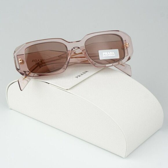 NEW Prada PR17WS 19Q10D Transparent Peach Brown Rectangle Unisex Sunglasses - Picture 3 of 12